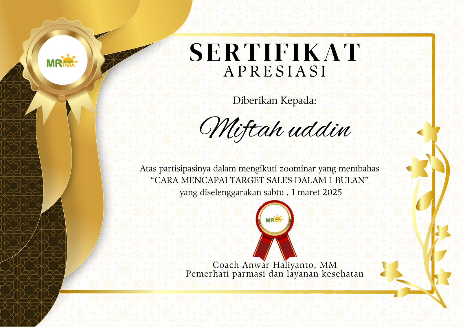 Sertifikat Zoominar 1